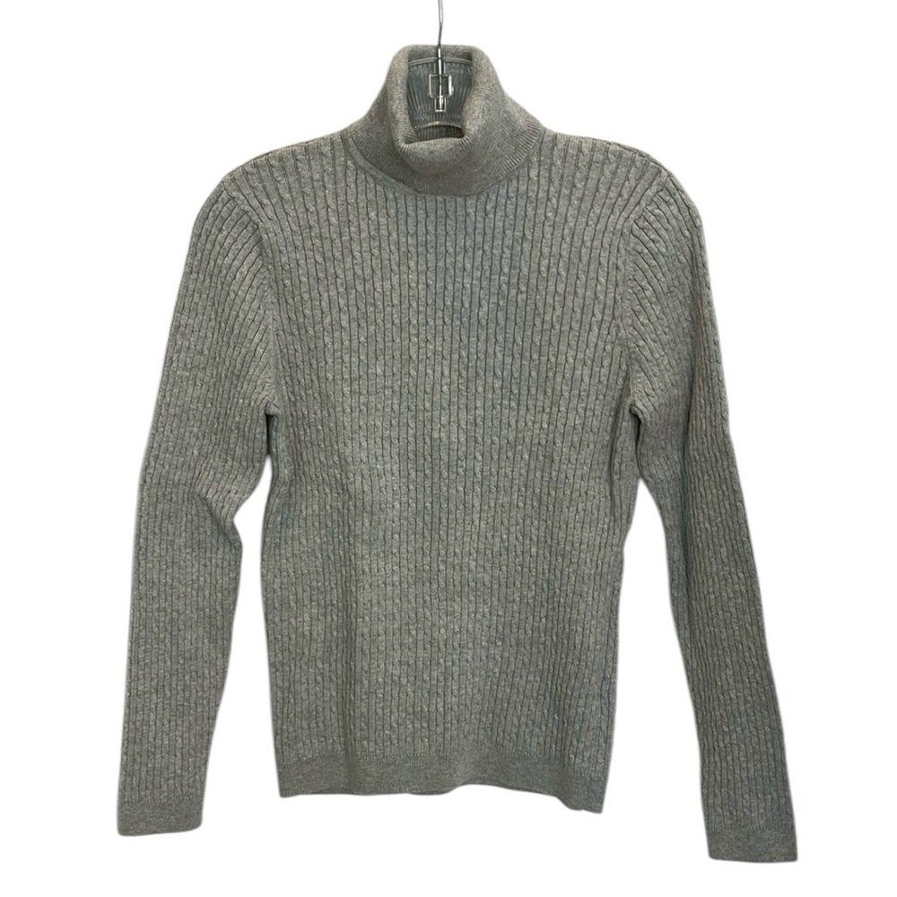 Pria gray cotton, baby cable net turtleneck sweater size medium